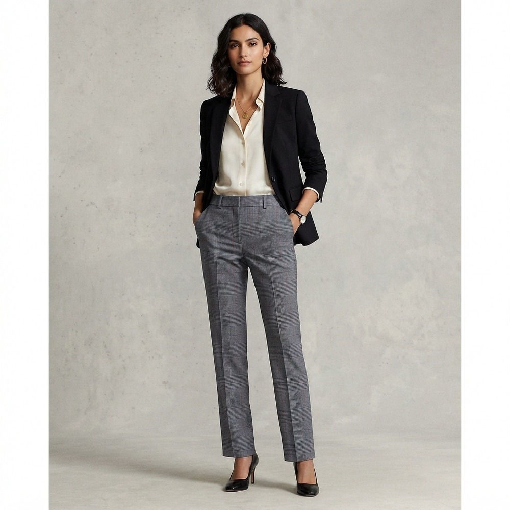 J. Crew Remy Full Length High Rise Dress Trousers Plaid Black White Red 14 Large
